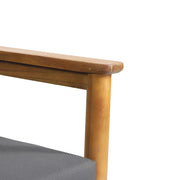 Dark gray outdoor club arm chair with teak acacia wood frame, featuring a comfortable cushion and modern patio design.