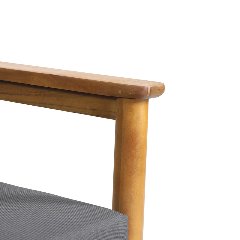 Dark gray outdoor club arm chair with teak acacia wood frame, featuring a comfortable cushion and modern patio design.