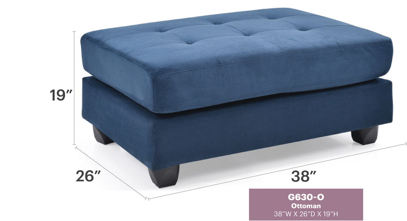 Contemporary upholstered ottoman by Glory Furniture with plush fabric and sleek design, ideal for modern living rooms.