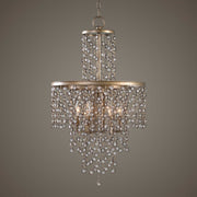 Uttermost Valka 6-light crystal chandelier with light brown finish, featuring elegant hanging crystal accents and a modern design.