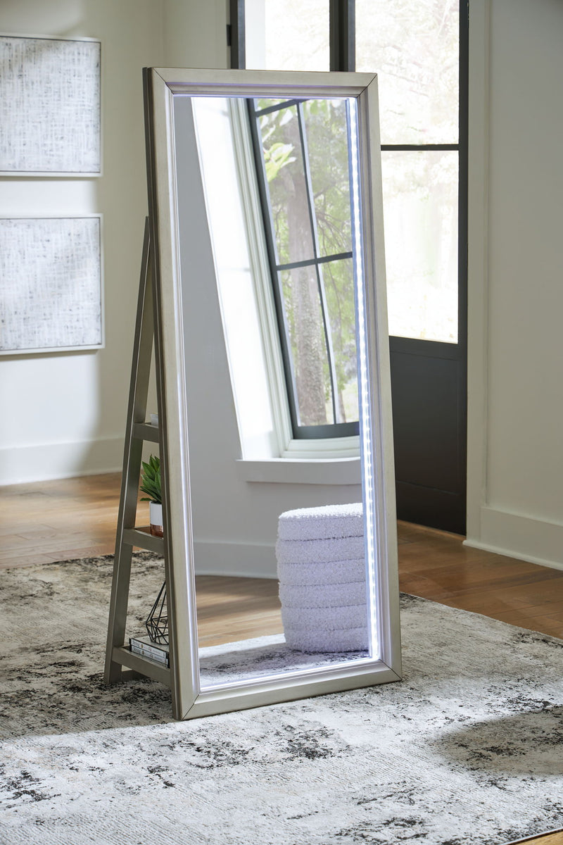 Evesen - Floor Standing Mirror With Storage - Champagne - R&R Furniture Gallery (Fountain Valley, CA)
