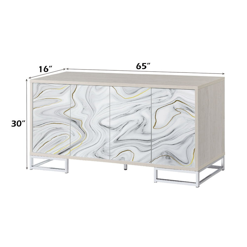 Panos - Console Cabinet - White Marble Print & Chrome - R&R Furniture Gallery (Fountain Valley, CA)