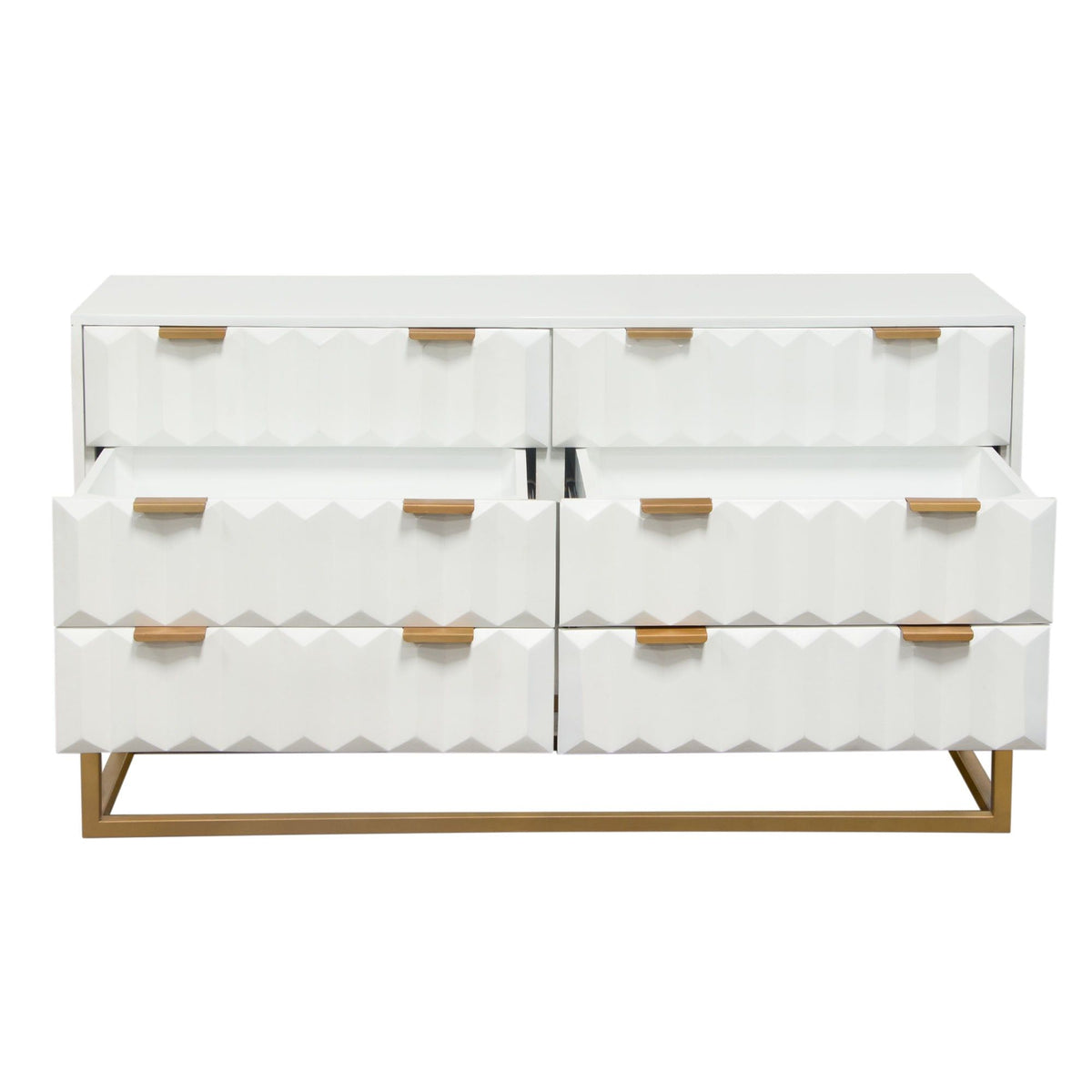 Spectrum 6-Drawer Solid Mango Wood Dresser in White Finish w/ Gold Finished Iron Legs by Diamond Sofa