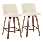 Toriano - Mid-Century Modern Counter Stool, Square Footrest (Set of 2) - Walnut / Cream - R&R Furniture Gallery (Fountain Valley, CA)