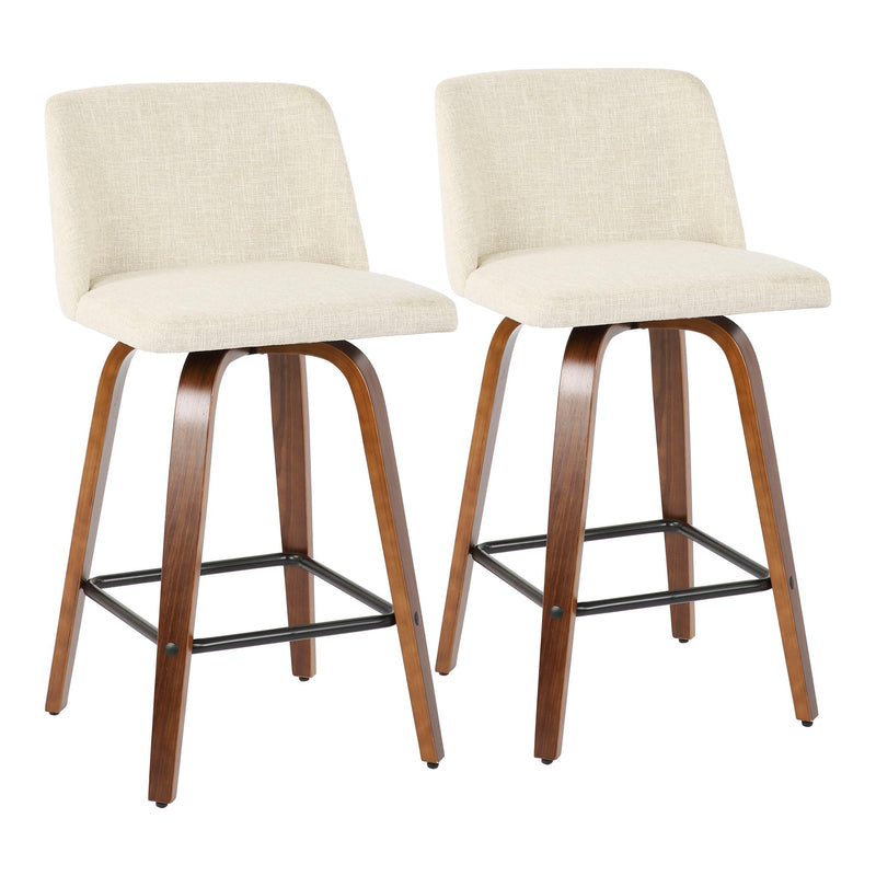 Toriano - Mid-Century Modern Counter Stool, Square Footrest (Set of 2) - Walnut / Cream - R&R Furniture Gallery (Fountain Valley, CA)