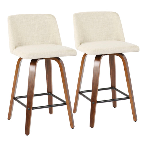 Toriano - Mid-Century Modern Counter Stool, Square Footrest (Set of 2) - Walnut / Cream - R&R Furniture Gallery (Fountain Valley, CA)