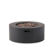 Round Noble House iron fire pit with 40,000 Btu, featuring a sturdy design and a mesh cover for outdoor warmth and ambiance.