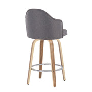 Set of two Lumi Source Ahoy mid-century modern gray counter stools with zebra legs and round chrome footrests, showcasing stylish design.