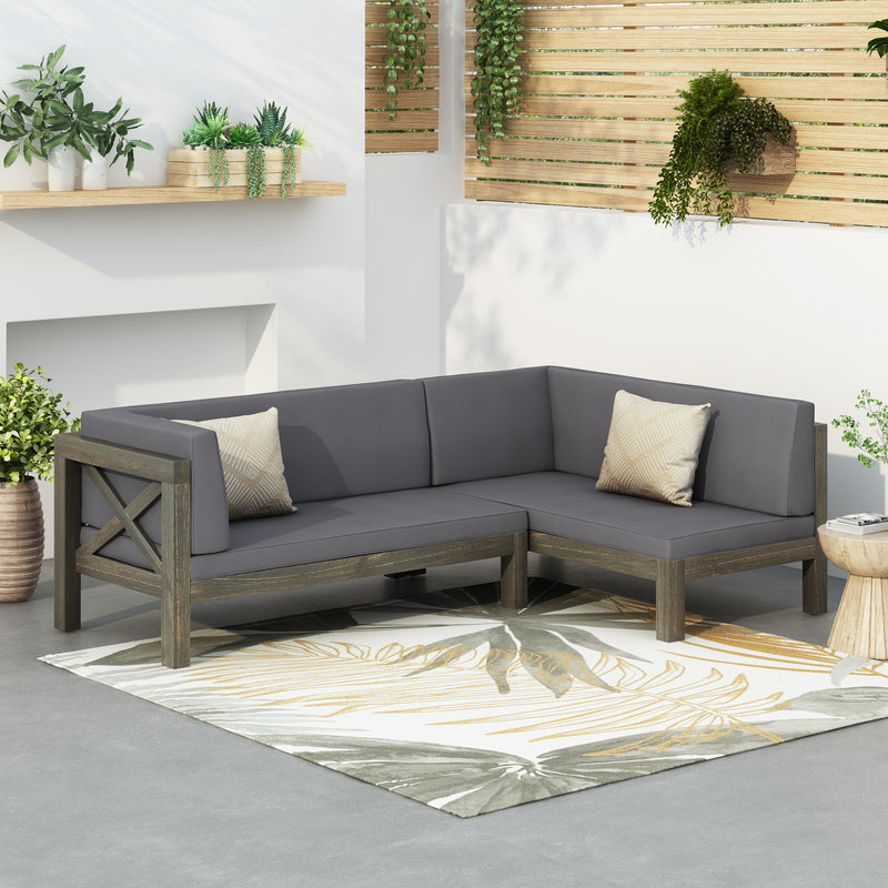 Aura - 2 Piece Outdoor Set With X Back Left Bench And Corner - Dark Gray