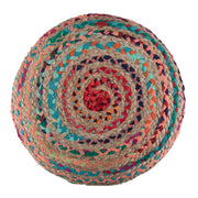 Simpli-Home Margo handcrafted round accent pouf with textured fabric, versatile for living room or bedroom decor.