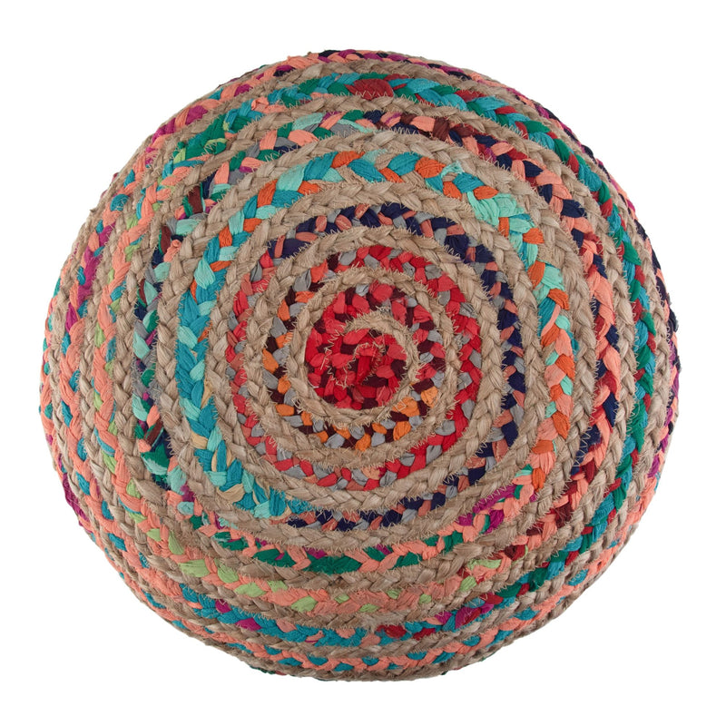 Simpli-Home Margo handcrafted round accent pouf with textured fabric, versatile for living room or bedroom decor.