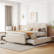 Upholstered Platform Bed With Brick Pattern Headboard And Twin Long Size Trundle - R&R Furniture Gallery (Fountain Valley, CA)
