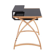 Lumi Source Bentley mid-century modern office desk with natural wood finish and black lift top, ideal for home or workspace.