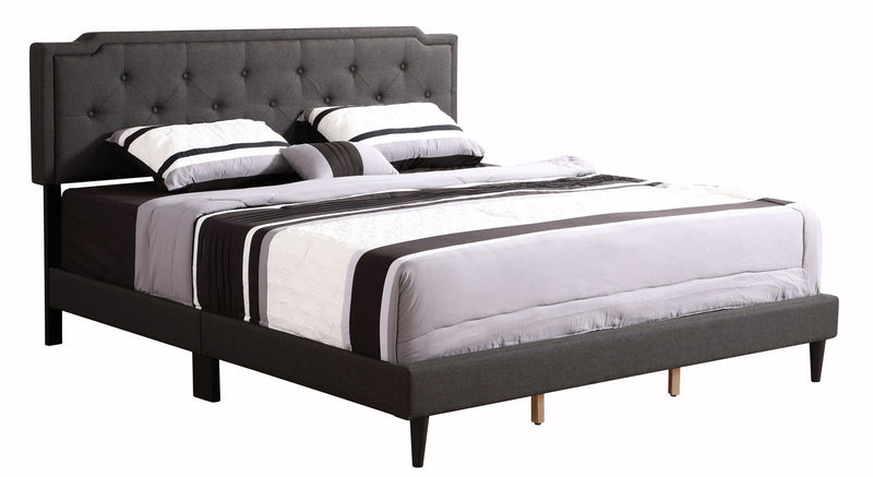 Button tufted upholstered bed by Glory Furniture, featuring a cozy design with plush fabric and decorative tufting details.