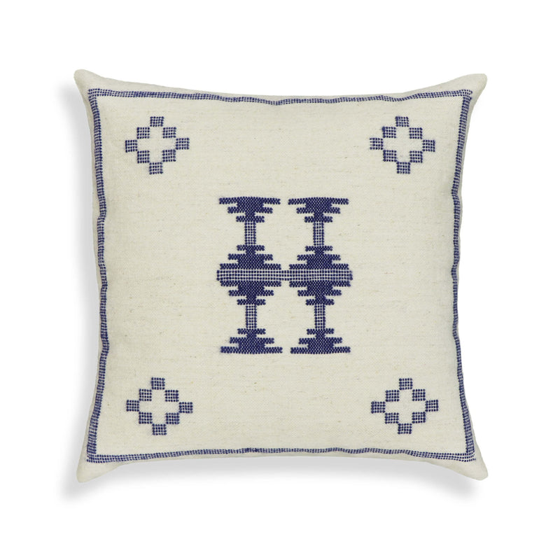 Aztec - 20" Square Accent Cushion Cover - Cream / Indigo - R&R Furniture Gallery (Fountain Valley, CA)