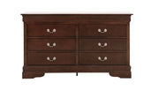 Louis Phillipe bedroom dresser by Glory Furniture featuring multiple drawers and a polished wood finish.