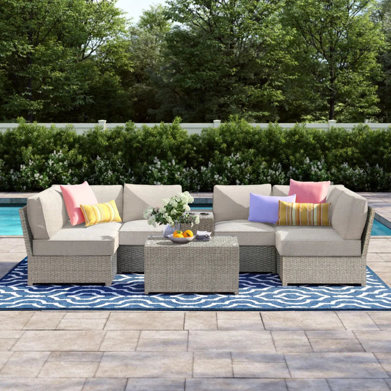 Comfortable Modern Patio Rattan Sectional Set With Cushions - R&R Furniture Gallery (Fountain Valley, CA)
