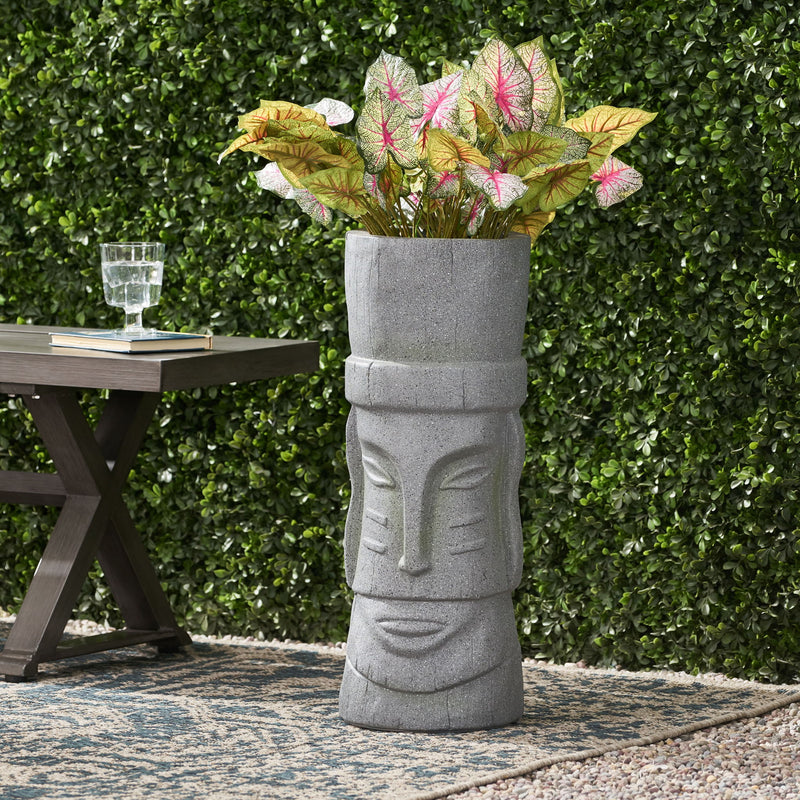Stone gray Noble House classic flower planter made of magnesium oxide, featuring a durable, stylish design for indoor or outdoor use.