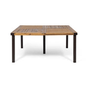 Modern industrial dining table with acacia wood slats, teak finish, from Noble House, featuring a sleek, sturdy design for dining rooms.