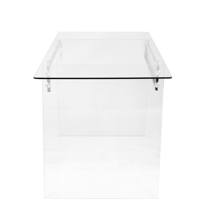 Lumi Source Glacier contemporary desk with clear glass top and chrome metal frame, ideal for modern home or office workspace.