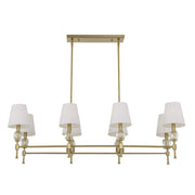 Uttermost Arques 8-light linear chandelier with white and gold finish, featuring sleek modern design and elegant light fixtures.