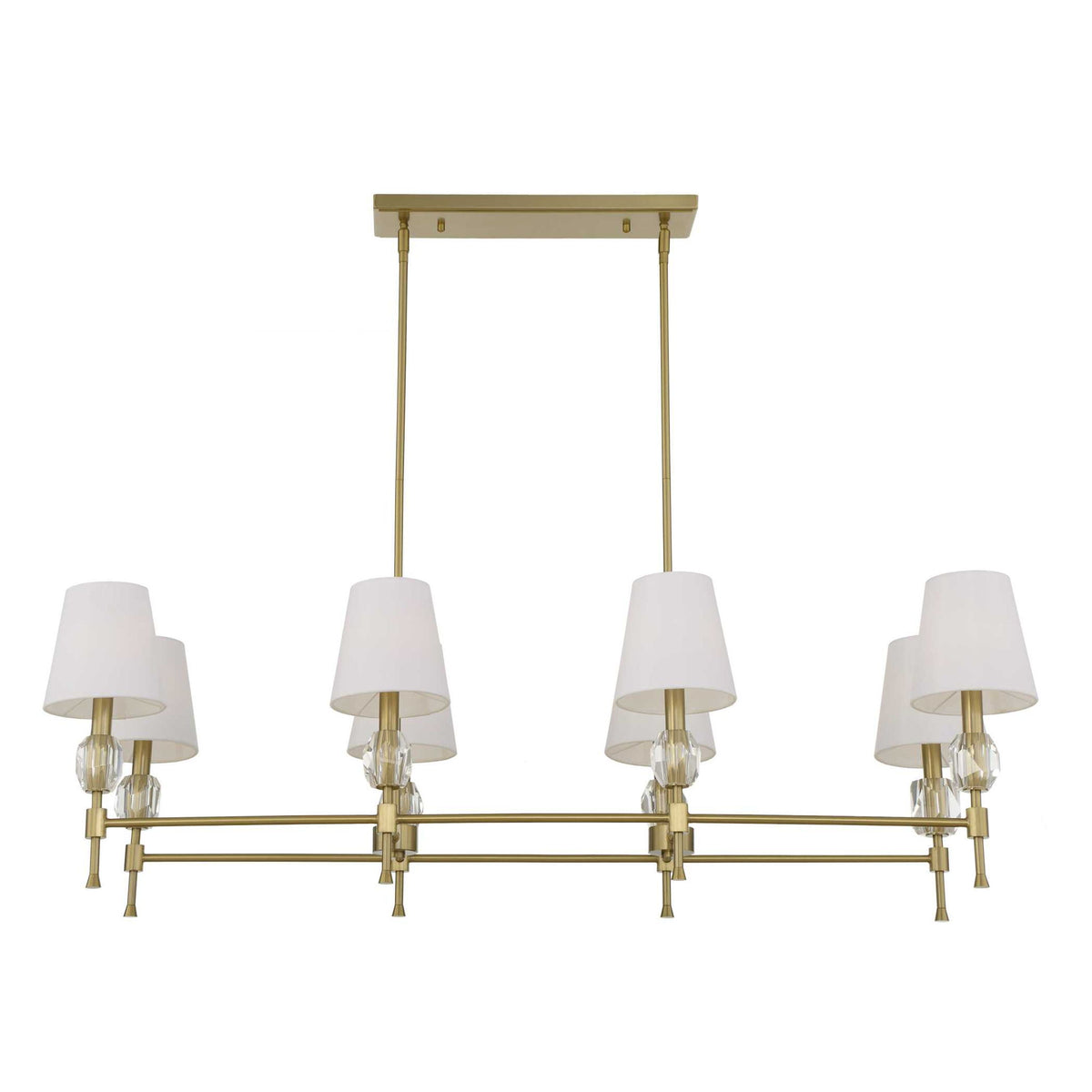 Uttermost Arques 8-light linear chandelier with white and gold finish, featuring sleek modern design and elegant light fixtures.