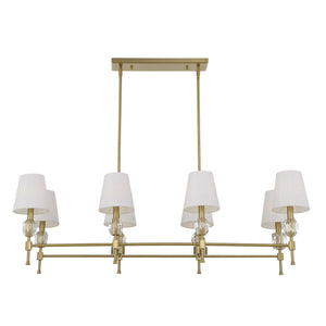 Uttermost Arques 8-light linear chandelier with white and gold finish, featuring sleek modern design and elegant light fixtures.