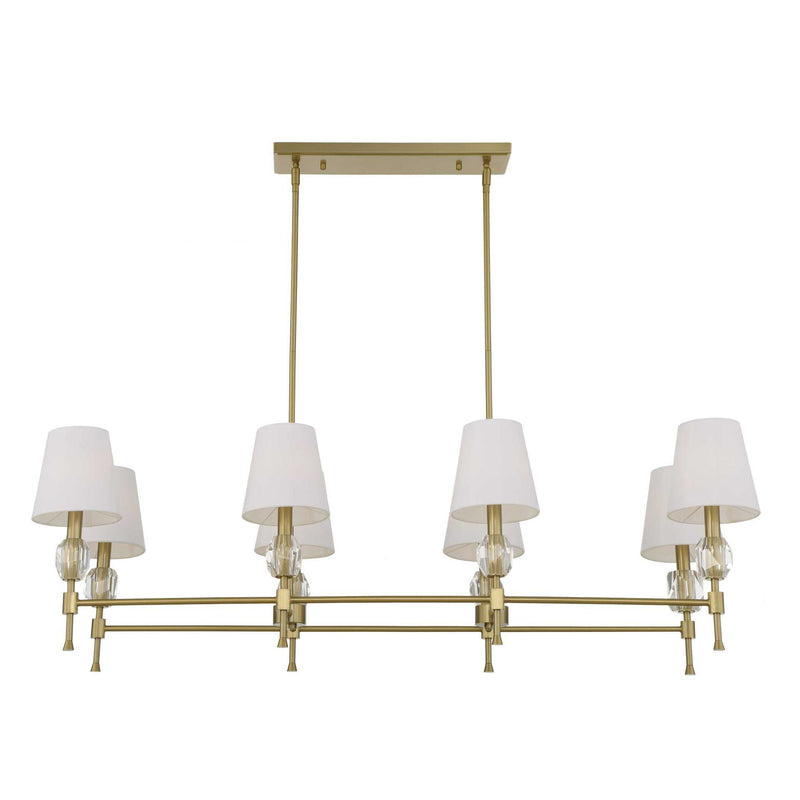Uttermost Arques 8-light linear chandelier with white and gold finish, featuring sleek modern design and elegant light fixtures.