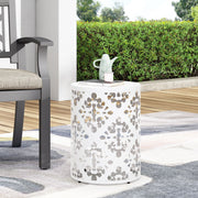Modern outdoor metal end table by Noble House with sleek design and durable surface, ideal for patio or garden decor.