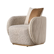 Michael Amini Gineverra accent arm chair in Biscotti and Ivory Gold with elegant upholstery and gold accents.