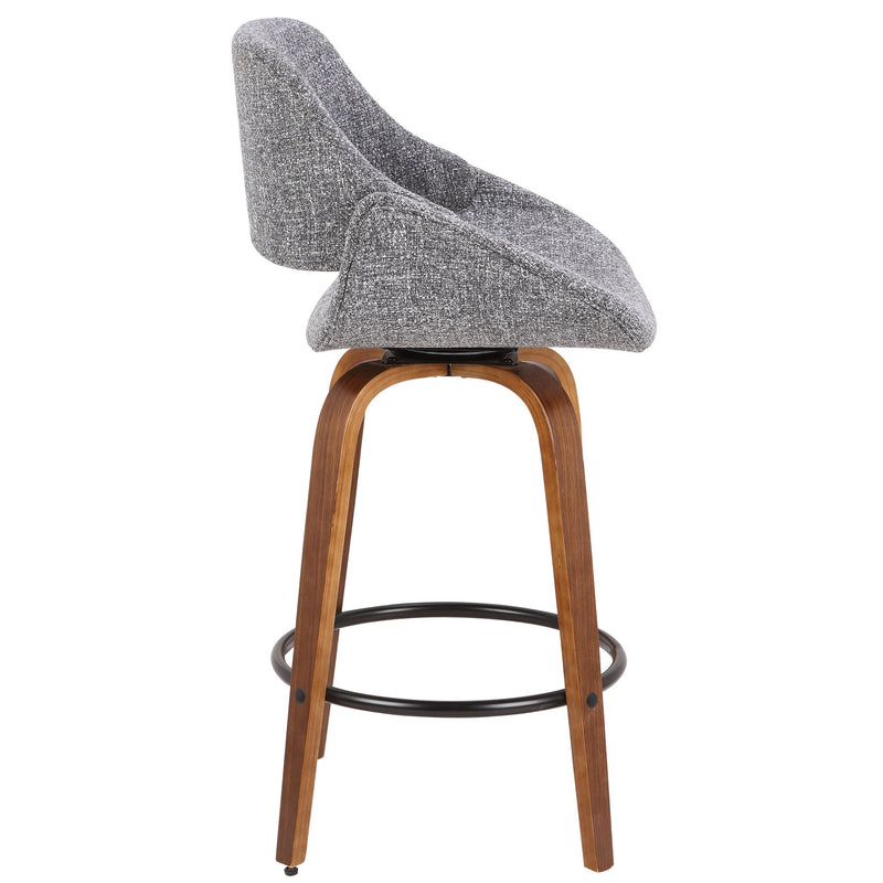 Lumi Source Fabrico mid-century modern counter stool with inviting design, 24-27 inch height, featuring wooden legs and cushioned seat.