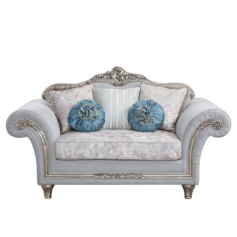 Pelumi - Loveseat With 5 Pillows - Light Gray Linen & Platinum - R&R Furniture Gallery (Fountain Valley, CA)