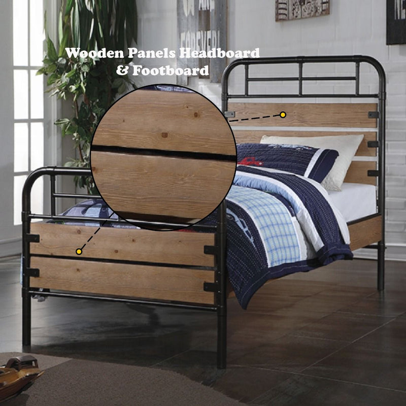 Adams - Twin Bed - Antique Oak & Black - R&R Furniture Gallery (Fountain Valley, CA)