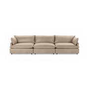 Classic Home Caplan modular sectional in neutral fabric, showcasing a spacious stationary sectional with plush cushions and wide armrests.
