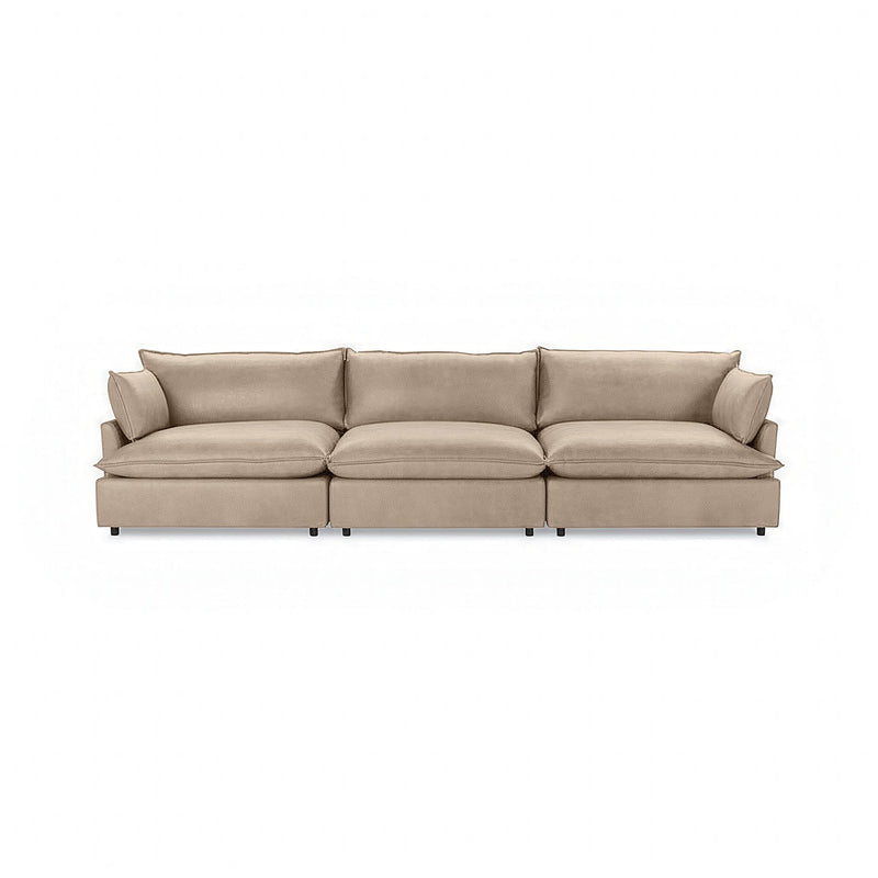 Classic Home Caplan modular sectional in neutral fabric, showcasing a spacious stationary sectional with plush cushions and wide armrests.