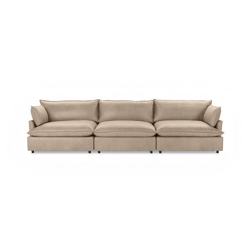 Classic Home Caplan modular sectional in neutral fabric, showcasing a spacious stationary sectional with plush cushions and wide armrests.