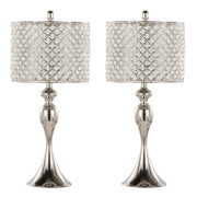 Lumi Source Ashland contemporary table lamp set with square clear crystal bases and polished nickel finish, set of two.