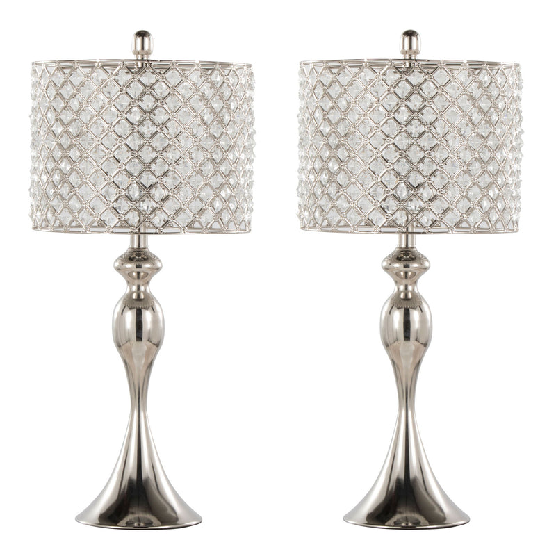 Lumi Source Ashland contemporary table lamp set with square clear crystal bases and polished nickel finish, set of two.