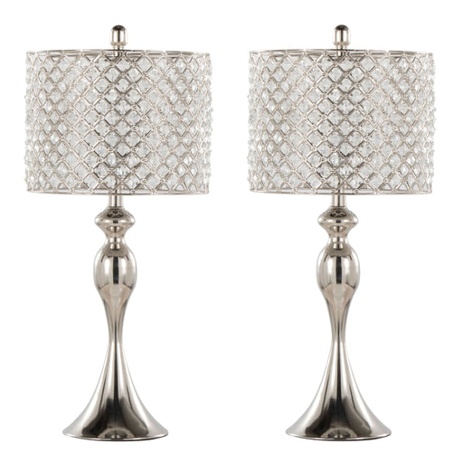 Lumi Source Ashland contemporary table lamp set with square clear crystal bases and polished nickel finish, set of two.