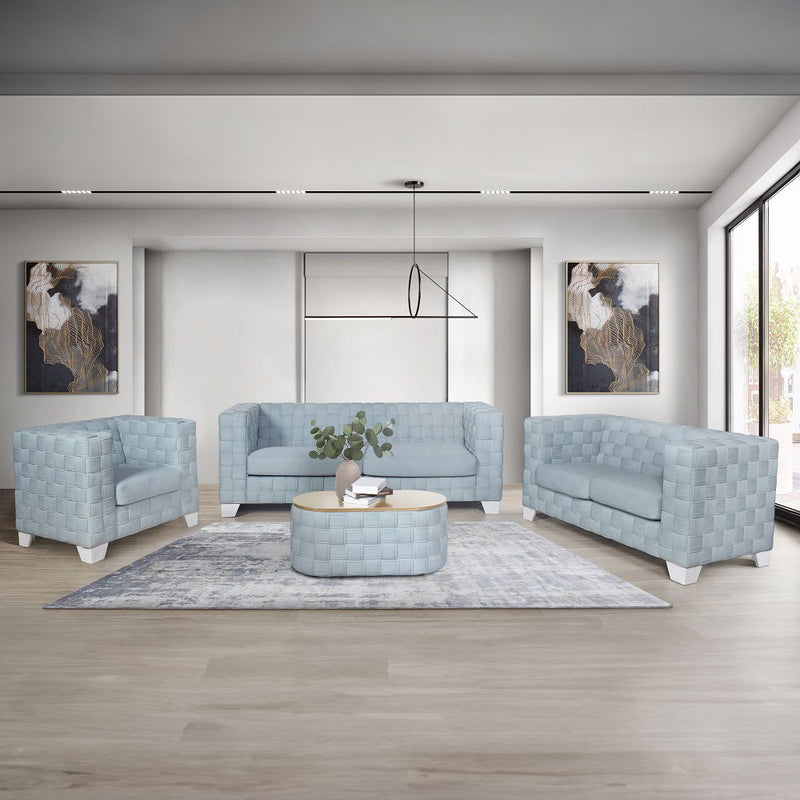 Saree - Loveseat - Light Teal Chenille & White - R&R Furniture Gallery (Fountain Valley, CA)