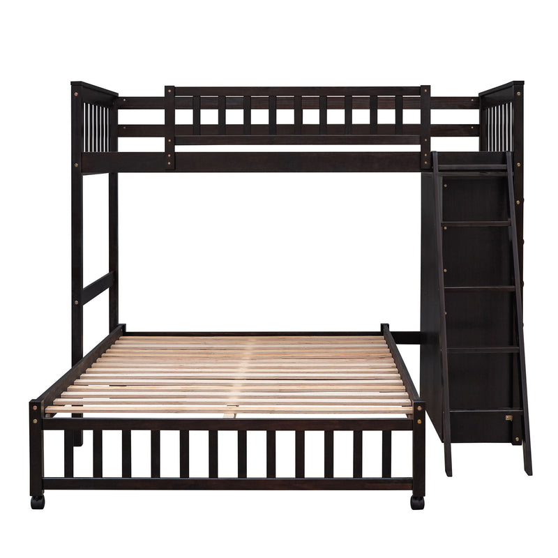 DreamHaus bunk bed with six drawers, flexible shelves, and a bottom bed on wheels, shown in a modern bedroom setting.