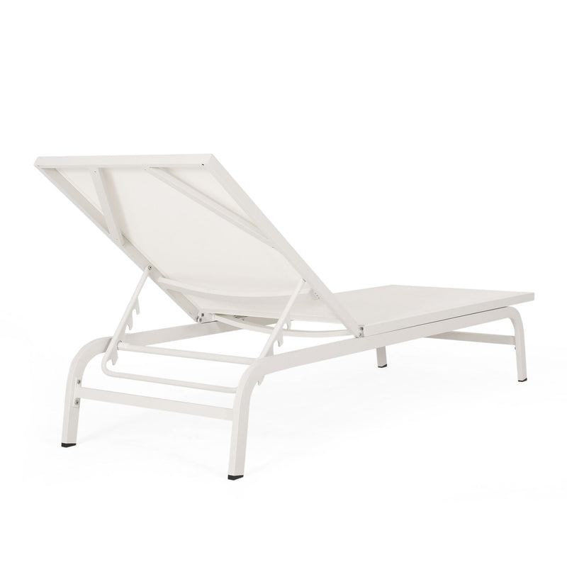 Noble House Finn outdoor chaise lounge with modern design, featuring a sleek frame and comfortable cushion for outdoor relaxation.