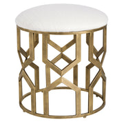 White and gold geometric accent stool by Uttermost featuring a trellis design, perfect for stylish home decor.