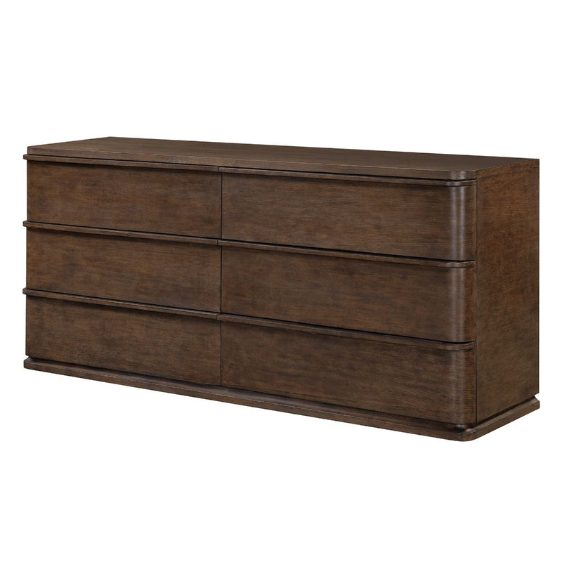 ACME Zoey brown oak dresser with multiple drawers and sleek modern design, showcasing smooth wood finish and stylish hardware.