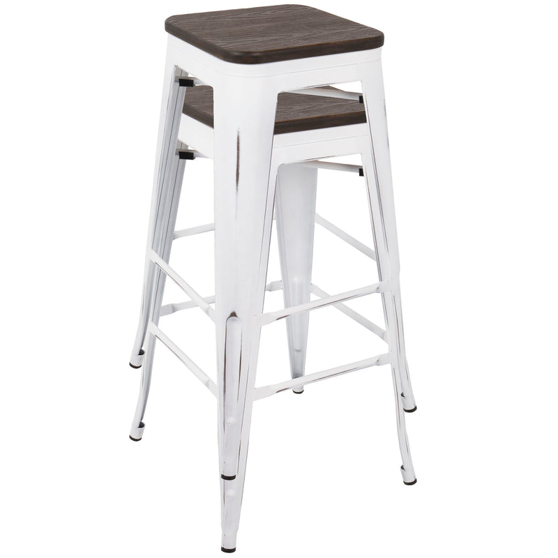 Set of two Lumi Source Oregon contemporary barstools with sleek design and wooden legs, perfect for modern kitchen or bar area.