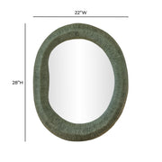 Forest green 22x28 inch ribbed fiberglass wall mirror by TOV Furniture with thick wall design.