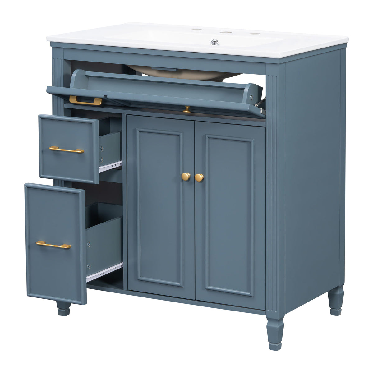 Freestanding Bathroom Vanity With Sink, Soft Close Door, Tip Out Drawer