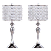 Lumi Source Ashland contemporary table lamp set with round clear crystal beads and polished nickel finish, two lamps shown.