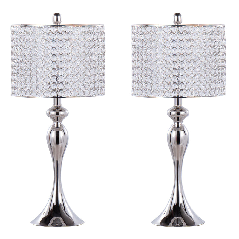 Lumi Source Ashland contemporary table lamp set with round clear crystal beads and polished nickel finish, two lamps shown.
