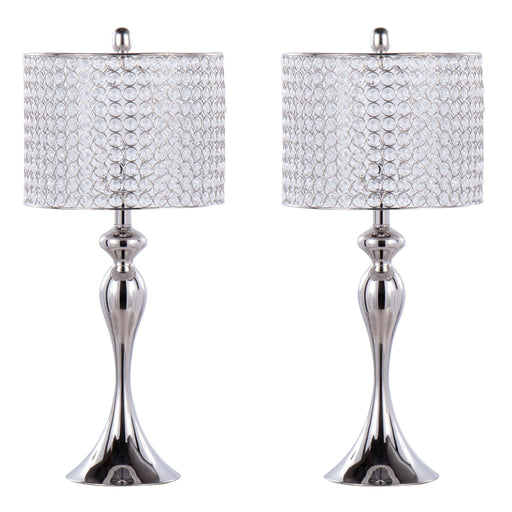 Lumi Source Ashland contemporary table lamp set with round clear crystal beads and polished nickel finish, two lamps shown.